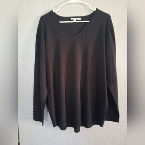 Chico's NWT Pullover V Neck Sweater Black Button Cuff Detail 4 XXL